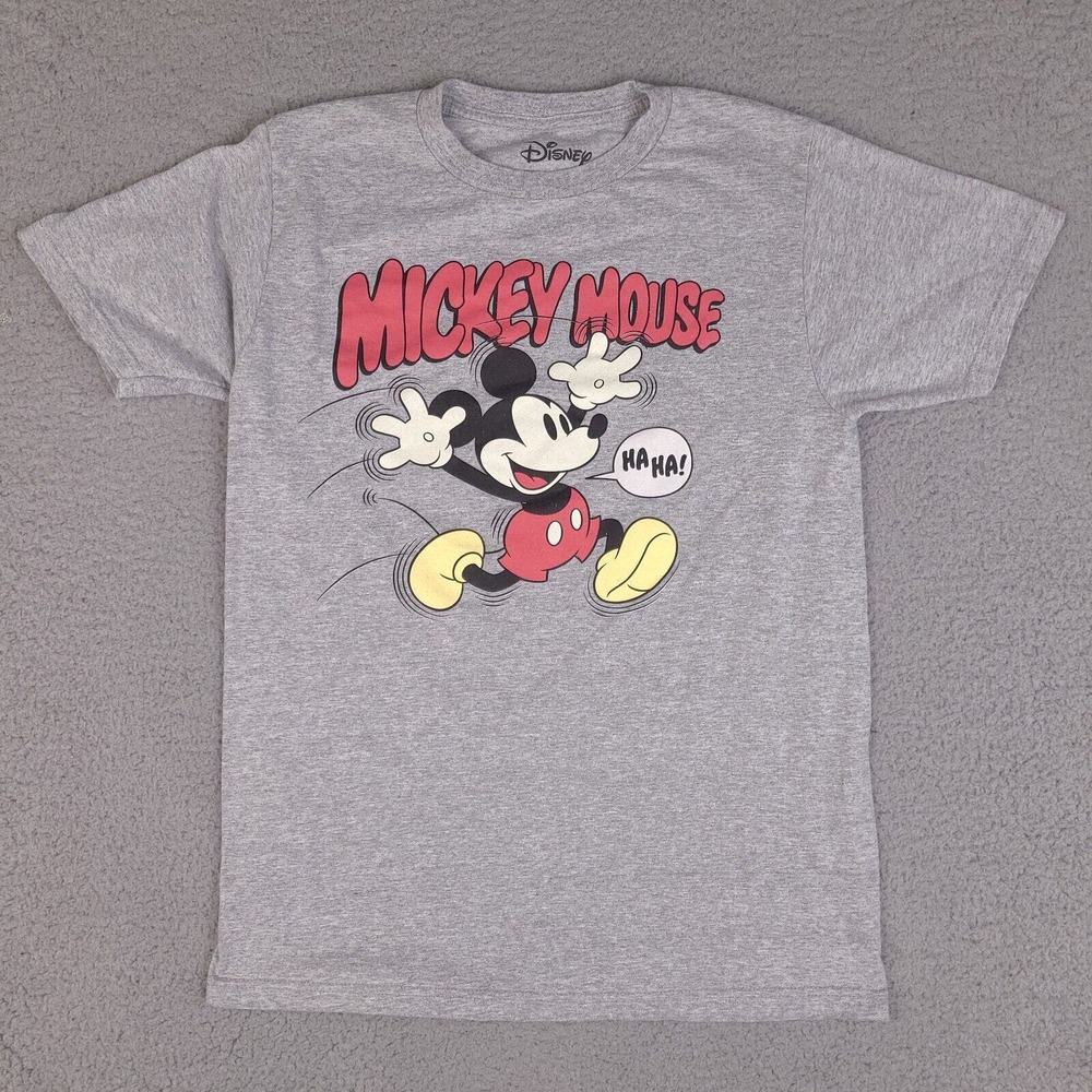 Disney Mickey Mouse T-Shirt Adult Small Gray "Ha Ha" Short Sleeve‎ Graphic